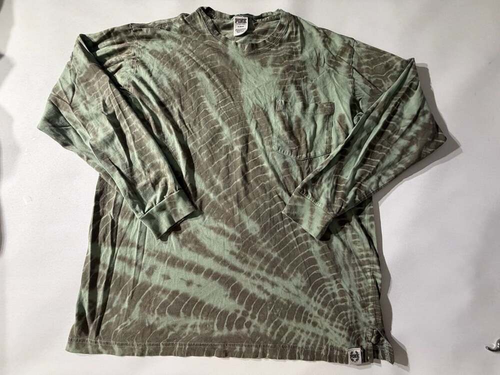 PINK M Green Brown Tie Dye Long Sleeve Pocket Tee Y2K Boho